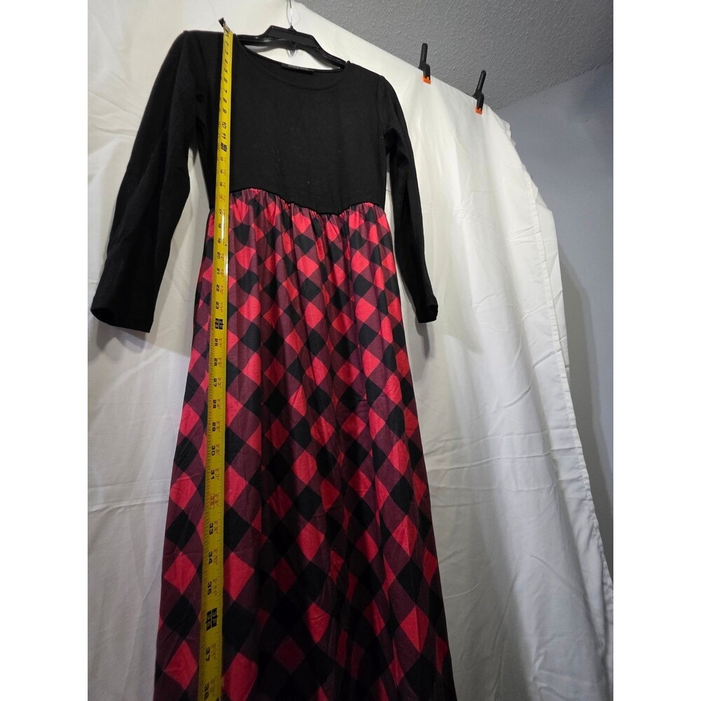 MEROKEETY Women's S Maxi Dress Black Knit Bodice Red Buffalo Plaid Skirt - Picture 4 of 6